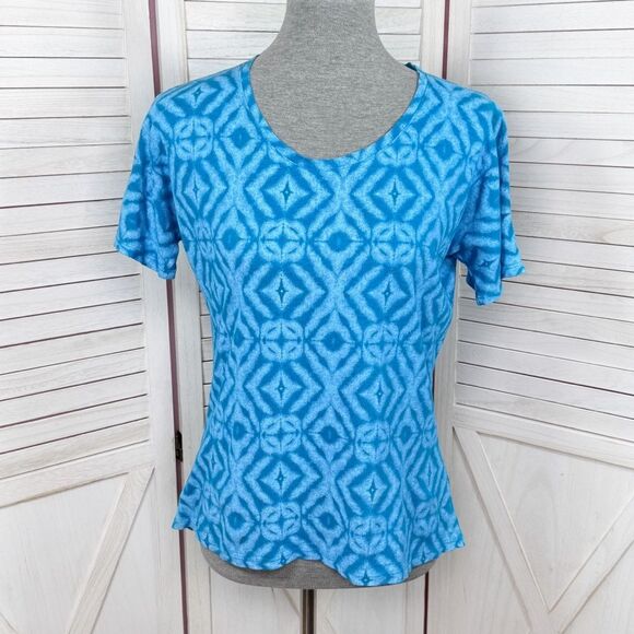 Fresh Produce Geometric Print Hemp Cotton Short Sleeve Shirt Blue Small - Picture 1 of 11